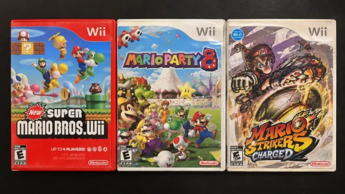 Pack jogos Wii Super Mario Bros + Mario Party 8 + Mario Strikers | Nintendo Wii