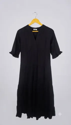 Vestido Preto Peepou Midi Babados - Ótimo Estado