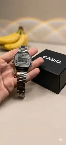Relógio Casio prata fundo branco acompanha caixa 