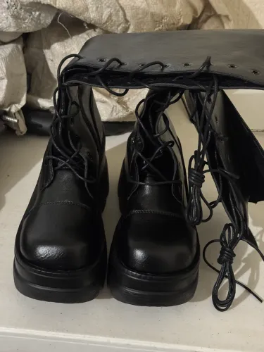 Bota Coturno Feminina Cano Alto Preta Plataforma