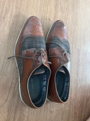 Sapato Di Pollini Masculino Oxford Brogue - Couro e Tecido Xadrez