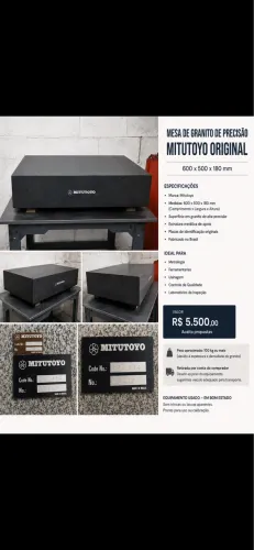 Mesa de Granito de Precisão Mitutoyo - 600 x 500 x 180 mm