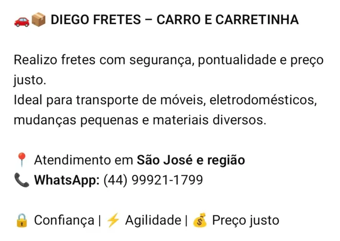 Fretes e mudanças com qualidade e precinho. a partir de R$30,00..