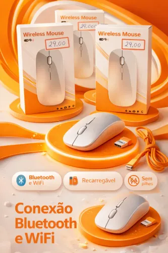 Mouse Sem Fio Recarregável Bluetooth + WiFi - Novo em São Pedro SP