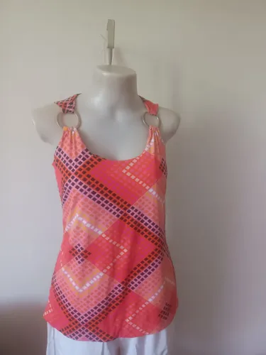 Blusa Bella Pelle Laranja Estampada Alças Com Argola de Metal