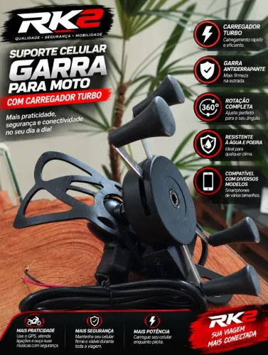 Suporte Celular Garra com carregador Moto