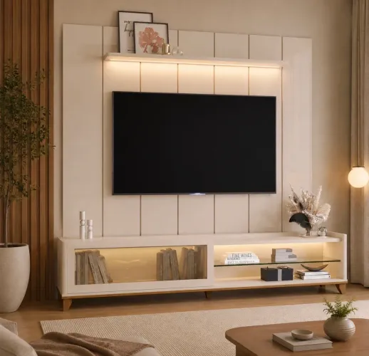 com Painel 220cm com Led para Tv Até 75 Polegadas Ripado p7