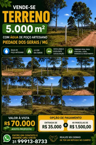 Terreno de 5.000 m2 em Piedade dos Gerais MG