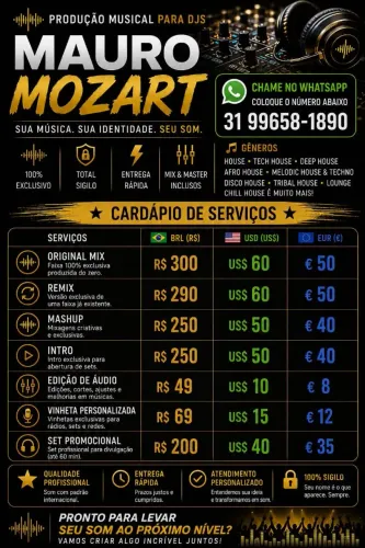PRODUÇÃO DE MUSICA ELETRÔNICA, EDIÇÃO DE AUDIO, CRIAÇÃO DE DJ SET, VINHETAS, INTROS