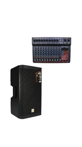 KIT-Caixa Ativa 12 Soundvoice Orion 12a 500w + Mesa De Som Compacta 12 Canais Soundvoice 