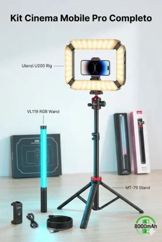 Kit Cinema Mobile Pro - Ulanzi U200 + Bastão RGB VL119 + Tripé MT-79