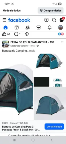 Barraca de Camping 3 Pessoas MH100 XL Fresh & Black Quechua - pouco usada, novíssima.