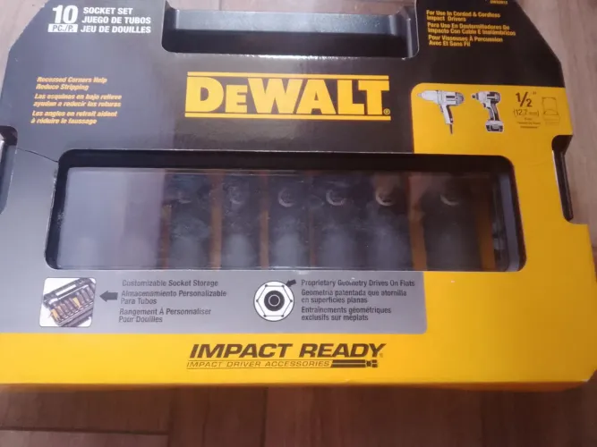 Conjunto de Soquetes de Impacto DEWALT DW22812 SAE 1/2" - 10 Peças