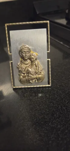 Mini Imagem Santo Antônio Em Metal Com Moldura - 8cm x 5cm