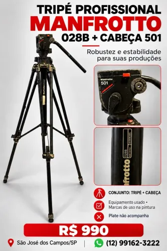TRIPÉ PROFISSIONAL MANFROTTO 028B + CABEÇA DE VÍDEO 501