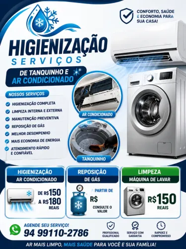 Limpeza e manutenção de ar e tanquinho 