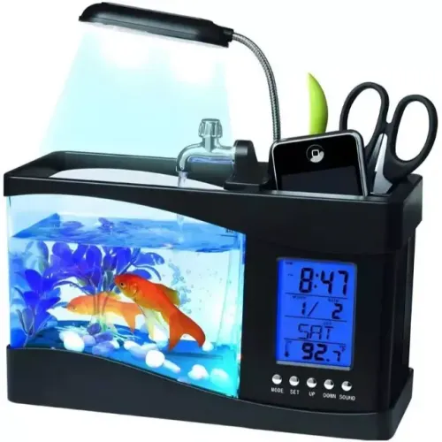 Aquario de mesa com porta acessórios