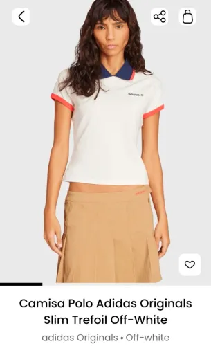 Camisa polo adidas originals slim trefoil off White feminina