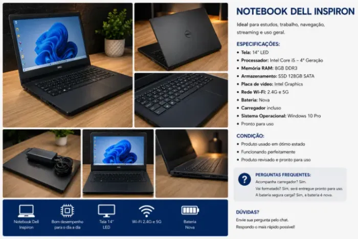 NOTEBOOK DELL - PROCESSADOR CORE I5 - 8GB DE RAM - 128GB SSD (PROMOÇÃO)