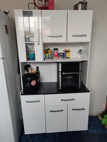 Armário de Cozinha Branco Semi Novo com Cristaleira - 6 portas e 1 gaveta