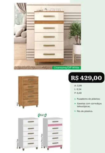 Cômoda Malta 5 gavetas - Promoção