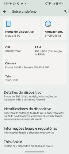Celular Motorola G35 5G NFC 256M 4+8 Ram, novo com caixa carregador original,pelocula