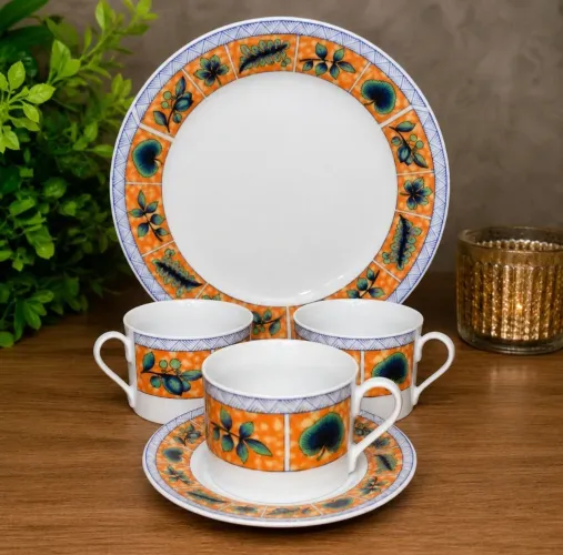 Jogo de xícaras de porcelana com prato para bolo - conjunto elegante