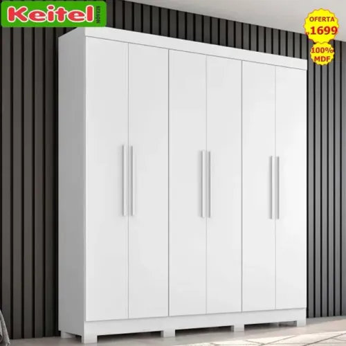 Roupeiro Casal Suíça 6 Portas Cor Branco 100% MDF