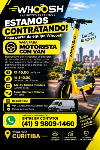 Vagas de emprego para trabalhar com patinetes elétrico na empresa Whoosh