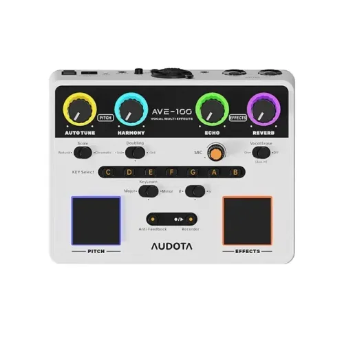 Pedal voz Audota AVE-100 Processador multiefeitos vocal harmonia, afinação, reverb, looper
