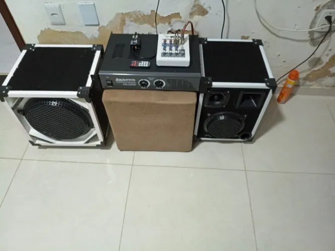 Potência BA 1800, Mesa ll áudio , caixas de som.