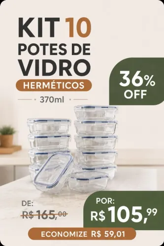 KIT 10 POTES DE VIDRO HERMÉTICOS - 370ML