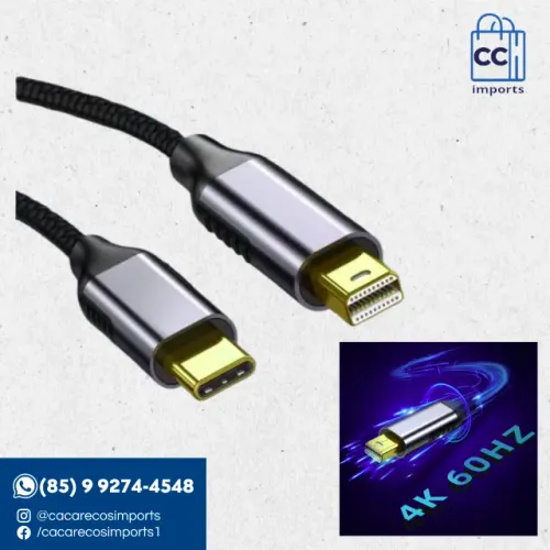 Cabo Tipo C para Mini DisplayPort (Mini DP) 1,8m 4K 60Hz | Novo | Pronta Entrega