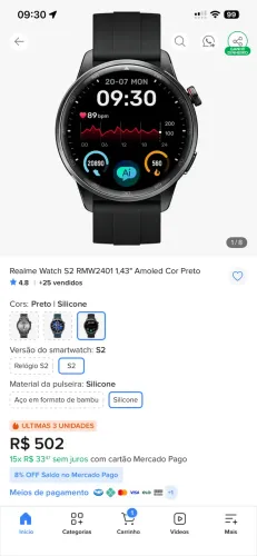 Relógio digital realme Watch S2.