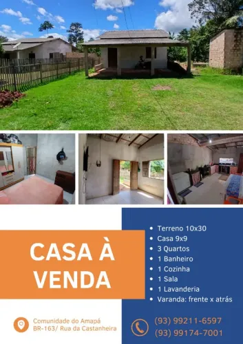 Casa medindo 9x9 com 3 quartos, sala, cozinha, banheiro social, área externa, lavanderia  