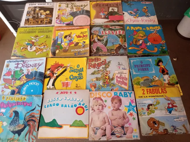 Lote 16 Disquinhos Infantis Vinil Compacto Historinhas Raras Anos 70/80 (Disney)