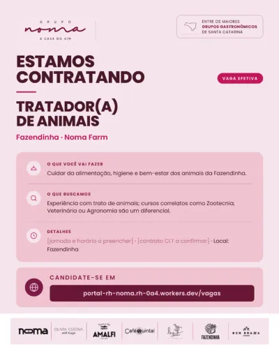 Tratador(a) de Animais - Fazendinha Noma Farm (CLT efetivo)