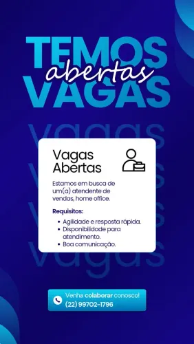 VAGAS ABERTAS ATENDENTE/VENDEDOR