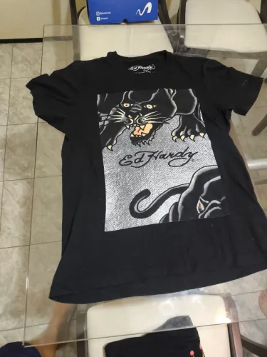 Camiseta Pantera preta original Edy Hardy, usado 100% algodão com estampa serigrafada