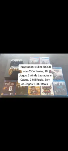 Playstation 4 Slim 500GB com 2 Controles e 10 Jogos