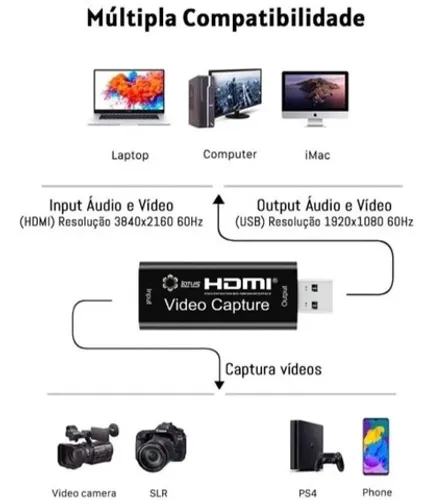 Placa Captura Vídeo 4k Full Hd 1080p 60fps Hdmi P/ Usb 2.0  Arduino Automação COD-AP103  