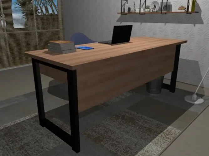 Mesa de Escritório Wood Nogals. L180cm x P60cm x A74cm. 2 gavetas