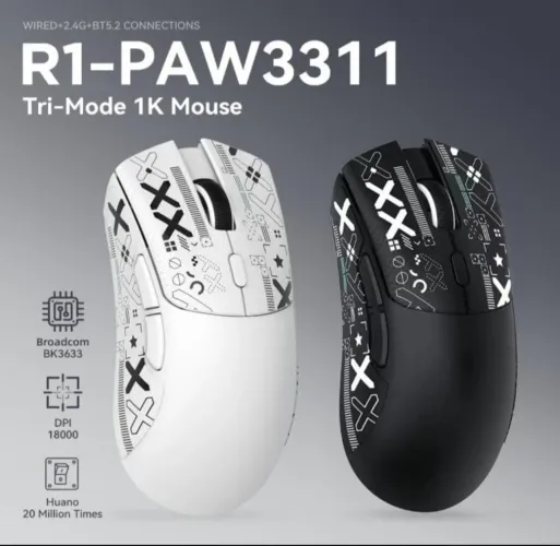 Mouse attack shark R1-PAW3311 (sem fio )Tri-Mode 1K