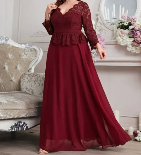Vestido de festa Longo Marsala Plus size