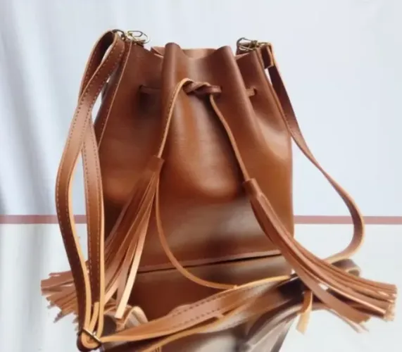 bolsa de ombro transversal com franjas tassel bucket saco marrom