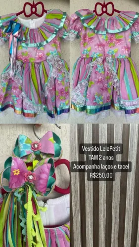 Vestido de Festa Junina LelePetit Tam. 2 anos - Acompanha laços e tacel