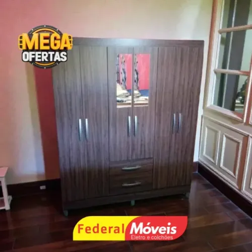 GUARDA ROUPA MARROM CASAL MULTI C/ ESPELHO 6P 2G PRONTA ENTREGA