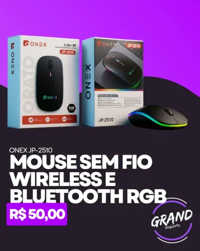 Mouse sem fio RGB Recarregável 