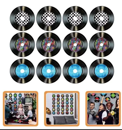 LOTE fechado 100 Discos de Vinil para Enfeites e Decoração de Festas por R$ 80,00