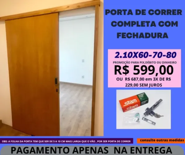 Porta de Correr Completa Modelo House 2.10x92 - Pagamento apenas na entrega - frete a/c